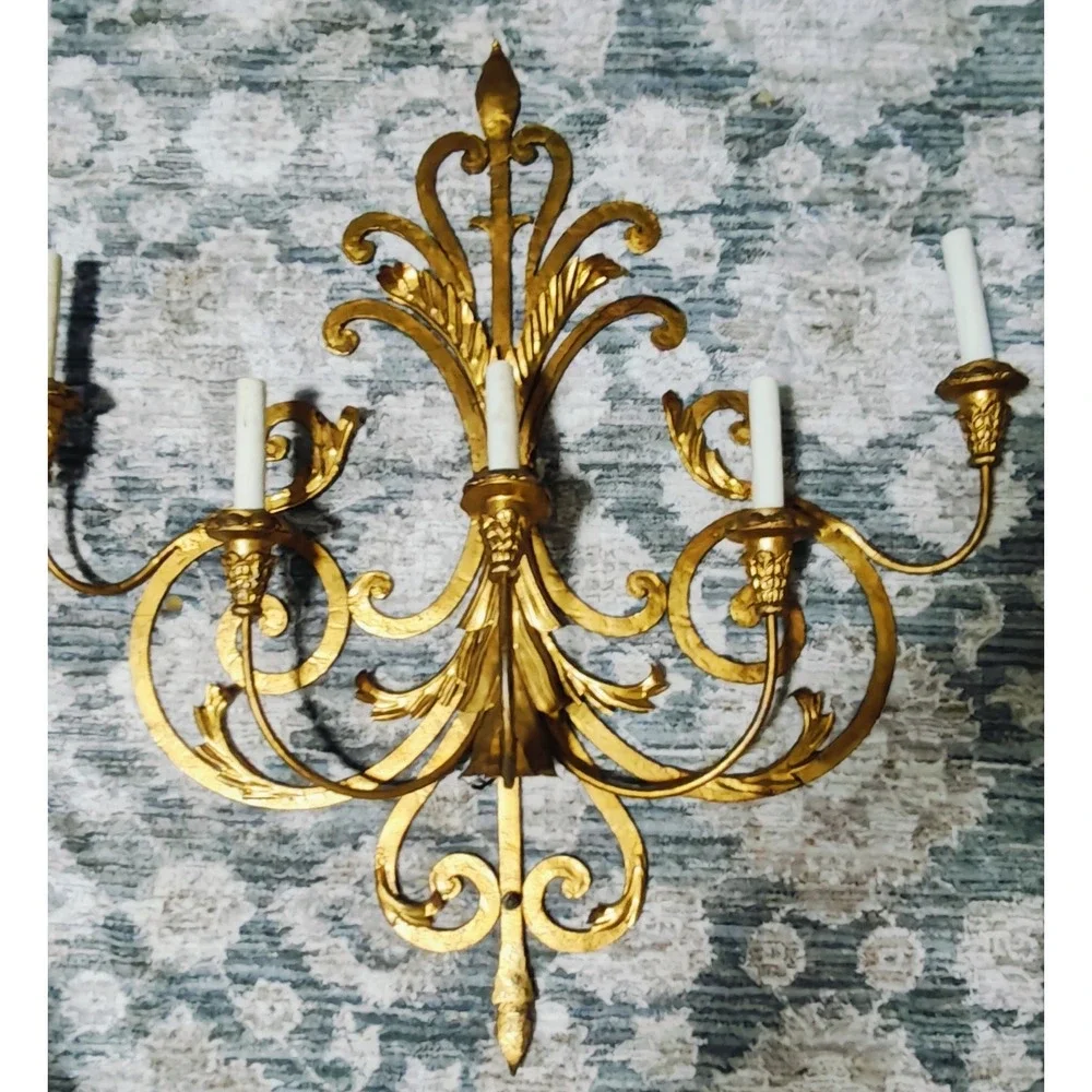 Vintage mid Century Italian Gold Gilt Large Wall Sconces